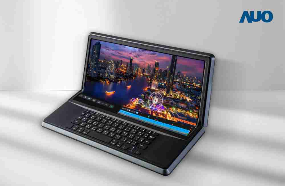 传奇国际14.6吋Micro LED折迭显示屏幕，，搭配半径4mm的弯折绞炼，，以及高画素、、、、高亮度、、、、高对比度的显示技术特点，，，即便在大视角下仍保有绝佳色相与亮度